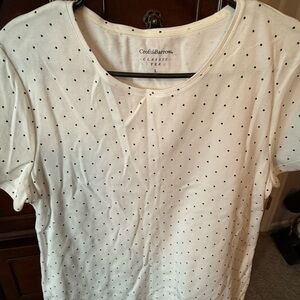 Croft & Barrow Women's Short Sleeve Polka Dot Tee - Cream and Black